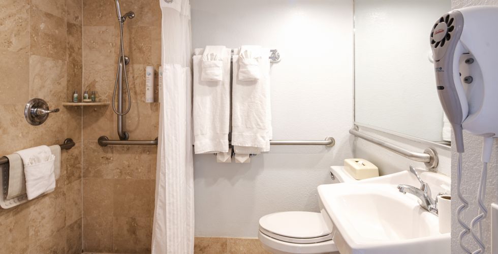 A Bathroom With A Shower And Sink