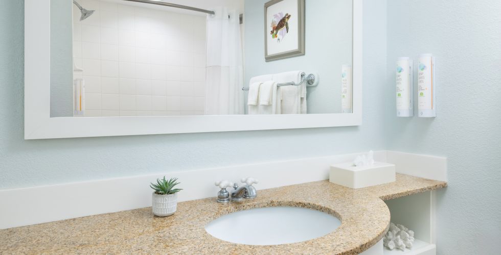 A Bathroom With A Marble Countertop